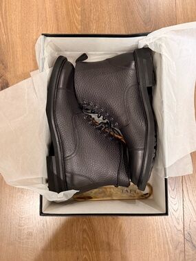 Men's Black Pebbled Leather Lace-Up Boots